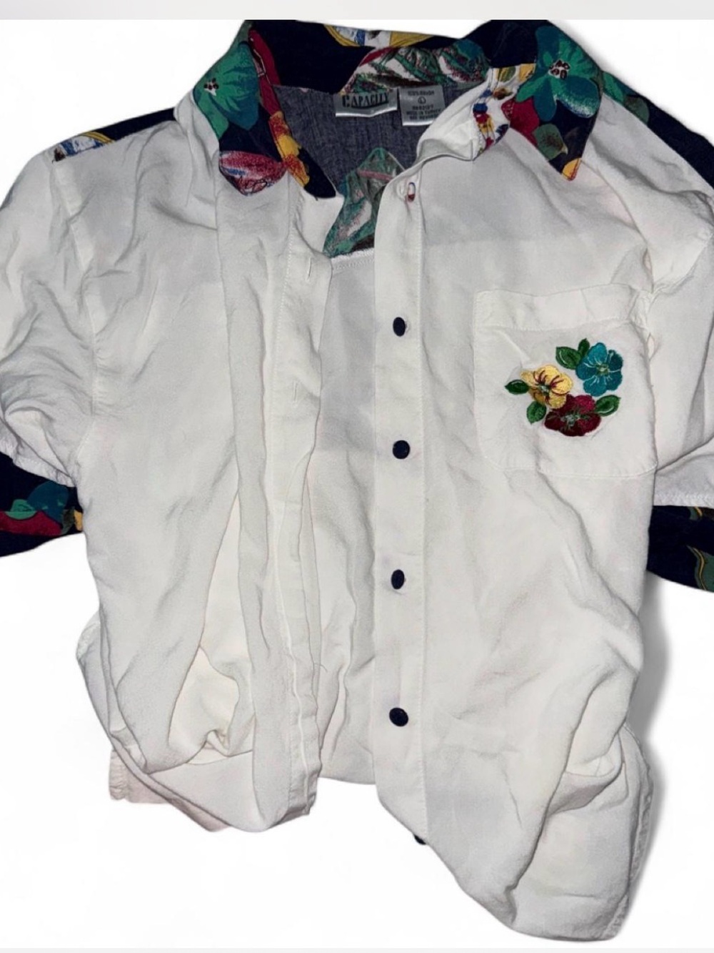 Vintage Capcity Multicolor Hawaiian Trim Button-Up Shirt